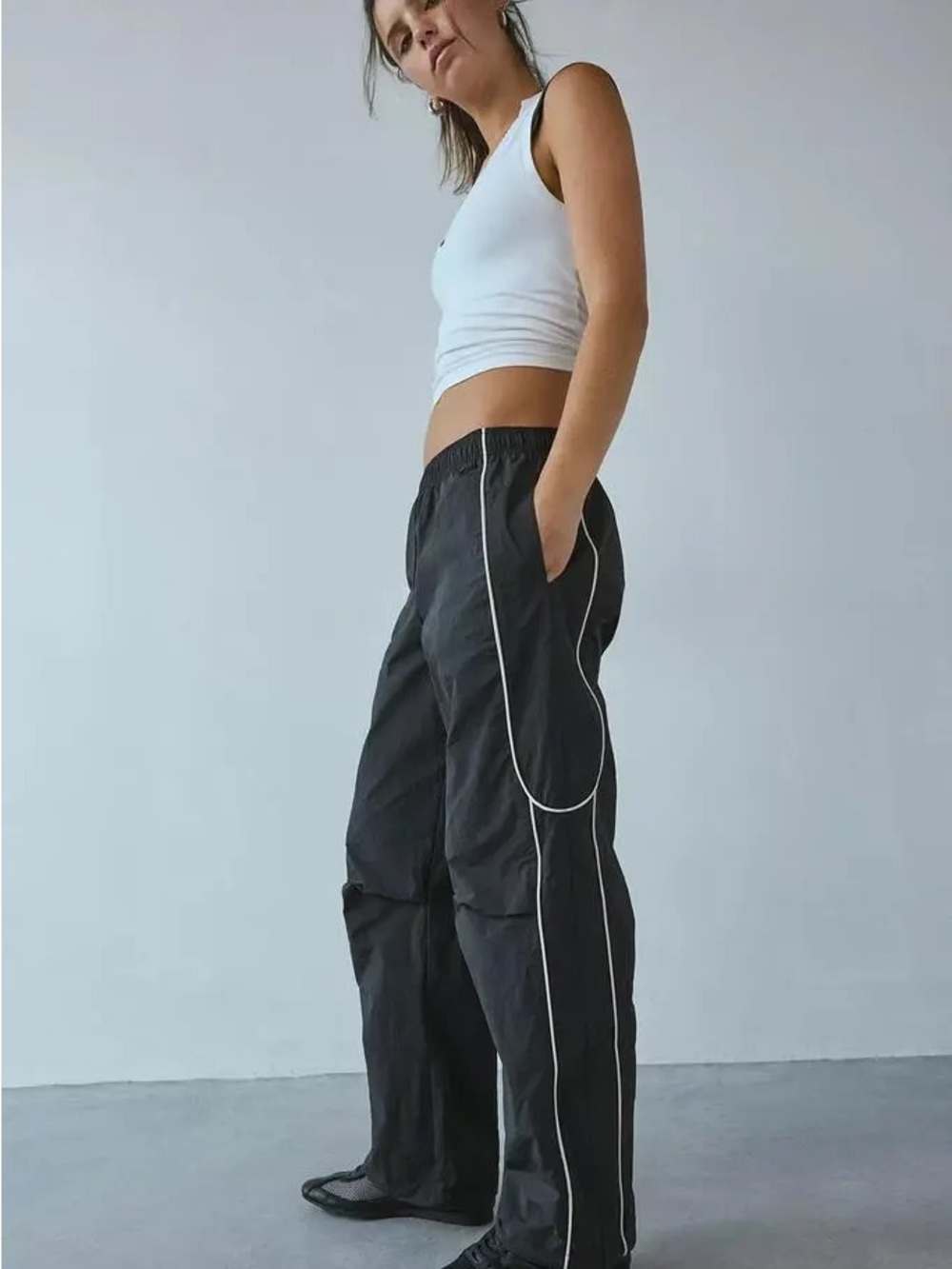BDG Black Track Joggers with White Piping - Picture 3 of 7